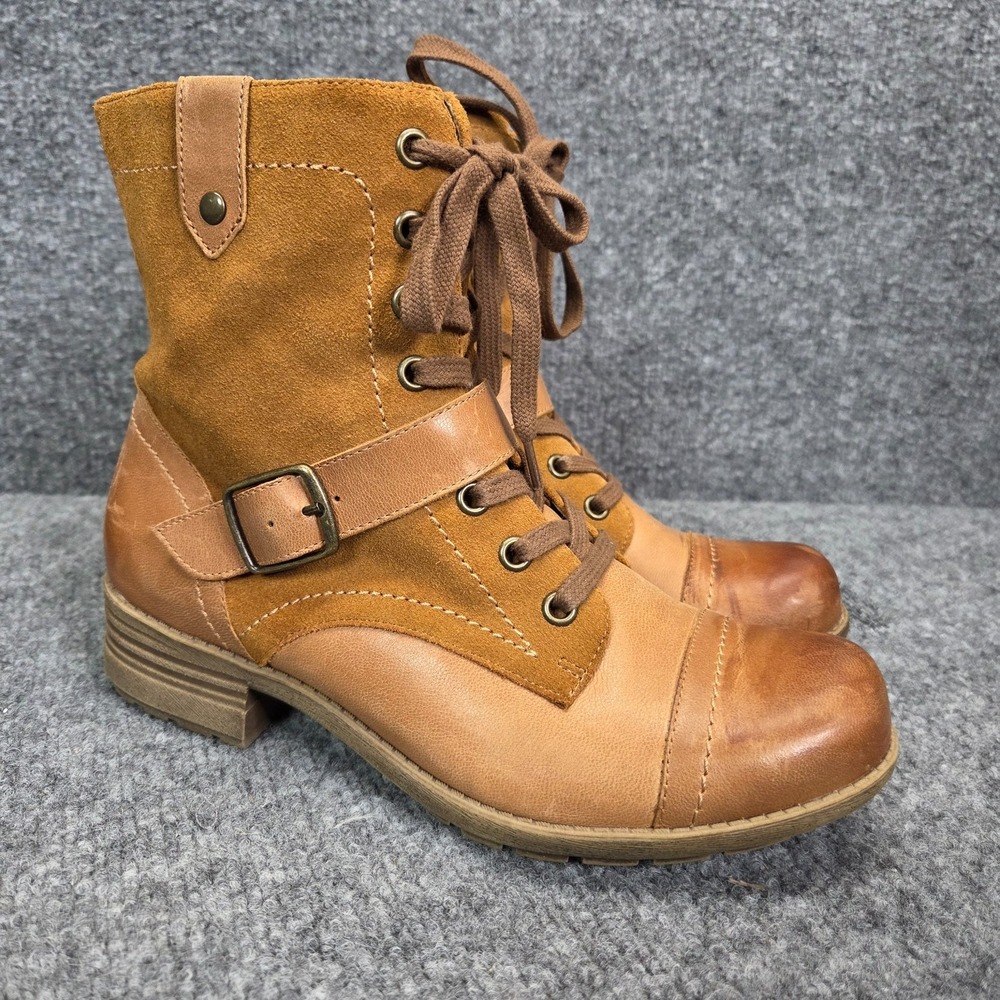 Abeo Verity Tan Leather Women's Size 7N Hi Top Lace Up Side Zip Combat Boots - Picture 1 of 12